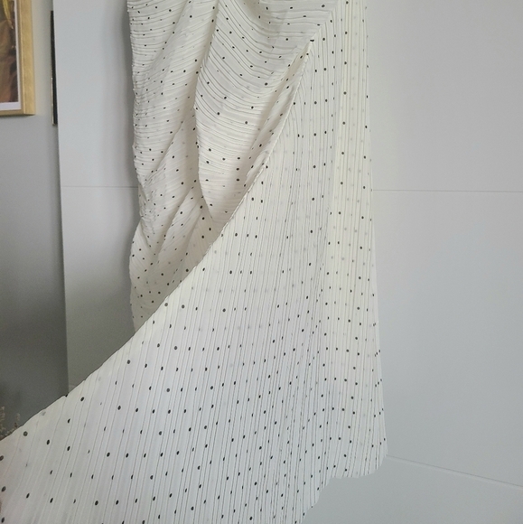 FRAME Ruched Tie-Neck Polka-Dot Midi Dress, White | Black, Medium, NWT - Picture 10 of 16